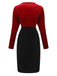Robe moulanteen velours col en V torsadé rouge et noire des années 1960