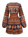 Robe bohème marron à imprimé tribal et décolleté en V profond style années 1970