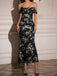 Robe Bodycon Épaules Dénudées Fleurs Maille Ruchée Années 80