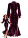Robe sirène en velours rouge manches lanternes années 1930