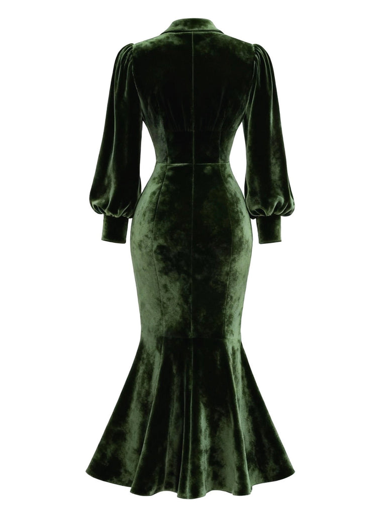 Robe sirène en velours rouge manches lanternes années 1930
