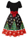Robe trapèze à nœud et patchwork sapin de Noël années 1950
