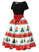 Robe trapèze à nœud et patchwork sapin de Noël années 1950