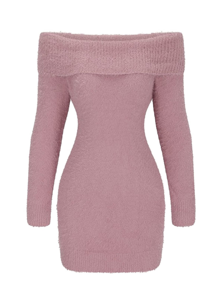 Robe à épaules dénudées manches longues en mohair des années 1980