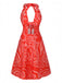 Robe dos nu rouge à imprimé abstrait découpes et torsades années 1960