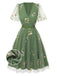Robe verte manches bouffantes et broderies florales en résille années 50