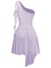 Robe asymétrique violette à volants et à une épaule en maille années 70