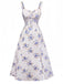 Robe beige à fleurs avec lacets et fente latérale années 1950