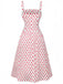 Robe Rouge Pois Col Carré Bretelles Larges Années 50