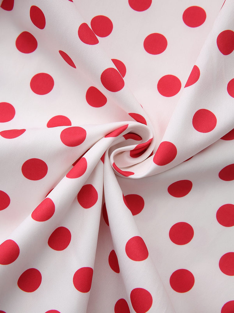 Robe Rouge Pois Col Carré Bretelles Larges Années 50