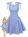Robe empire bleue à carreaux vichy bretelles nouées sur les épaules années 1960