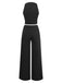 2PCS Ensemble Gilet et Pantalon Solide Col V Profond Ceinturé Années 1950