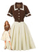 Robe ceinturée revers contrastés couleur café et beige années 1950