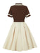 Robe ceinturée revers contrastés couleur café et beige années 1950