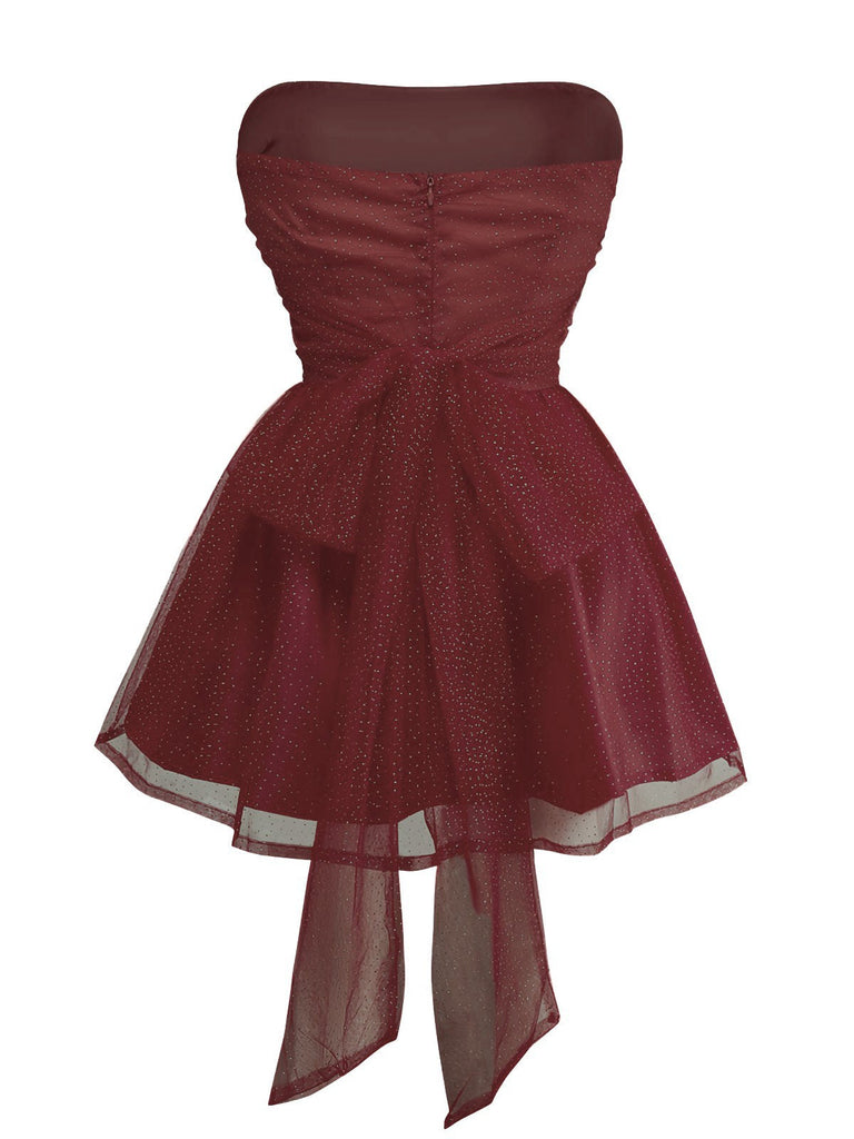 Robe bustier en tulle à paillettes et dos noué années 1960