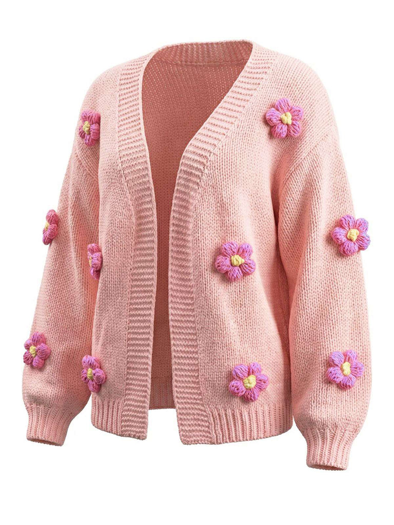 Gilet en maille manches longues motif marguerite 3D années 1930