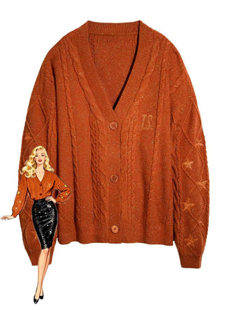 Gilet orange à col en V et broderie d'étoiles années 1940