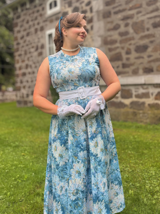Robe sans manches imprimé floral huile 1950s