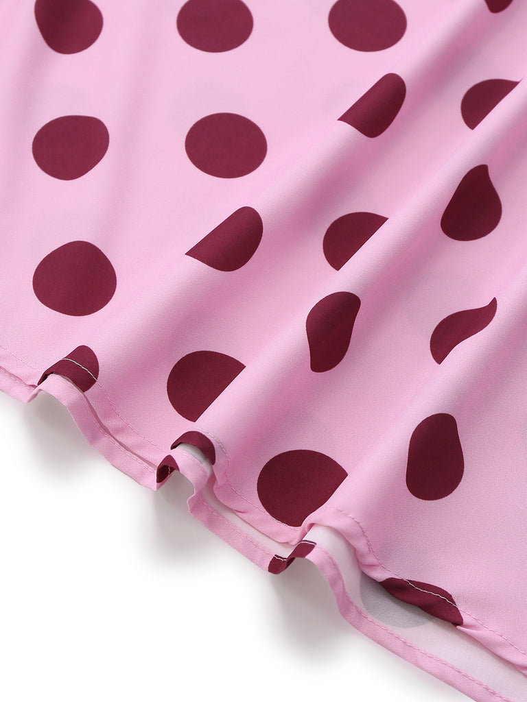 Rose Pêche à Pois Col V Halter Robe Midi Années 1930 4