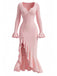 Robe sirène à volants boutons et fente latérale des années 1930