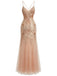 Robe de Soirée Sirène Beige en Résille à Sequins Dos Nu Années 1920