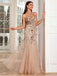Robe de Soirée Sirène Beige en Résille à Sequins Dos Nu Années 1920