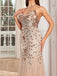 Robe de Soirée Sirène Beige en Résille à Sequins Dos Nu Années 1920