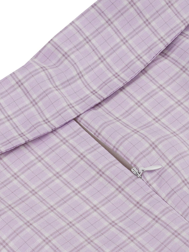 Robe Évasée Boutonnée Col Carré À Carreaux Violette Année 1950