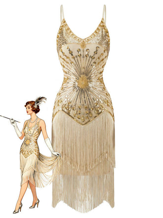 Robe Charleston à franges et sequins années 1920