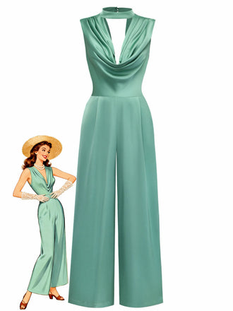 Vert Uni Mock Combinaison Années 1940
