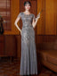 Robe grise à sequins en tulle manches courtes col rond années 1920