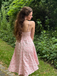 Robe midi jaune fines bretelles et imprimé floral jacquard années 1950