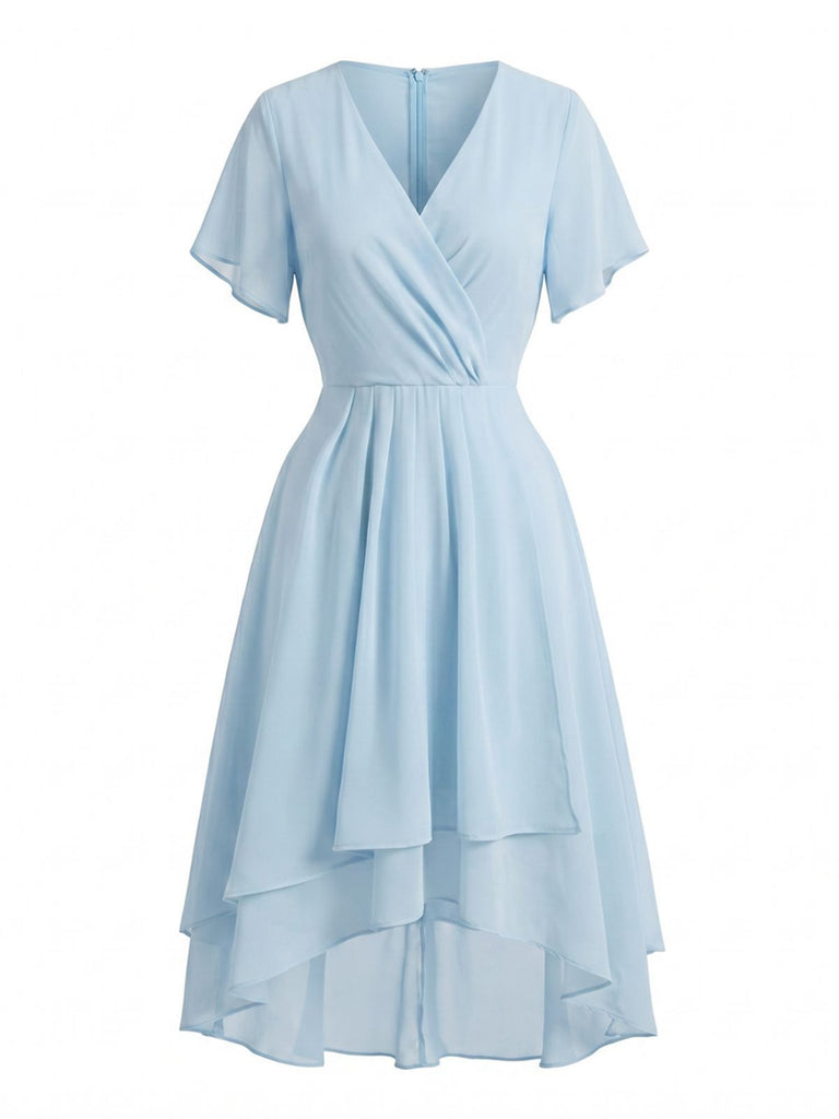 Robe Noire Foncée Col V en Mousseline Asymmetrical Années 1950