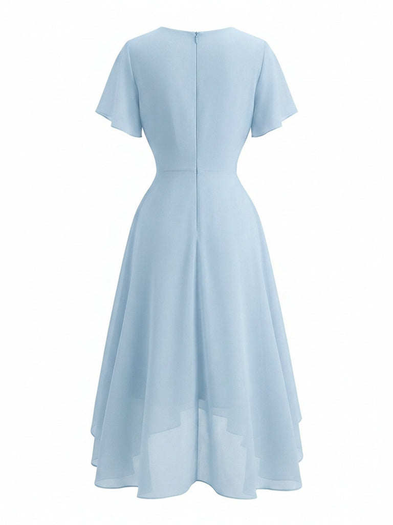 Robe Noire Foncée Col V en Mousseline Asymmetrical Années 1950