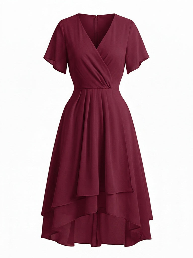 Robe Noire Foncée Col V en Mousseline Asymmetrical Années 1950
