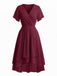 Robe Noire Foncée Col V en Mousseline Asymmetrical Années 1950