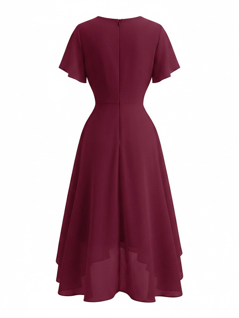 Robe Noire Foncée Col V en Mousseline Asymmetrical Années 1950