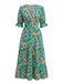 Robe Floral Col V à Volants Vert Années 1970