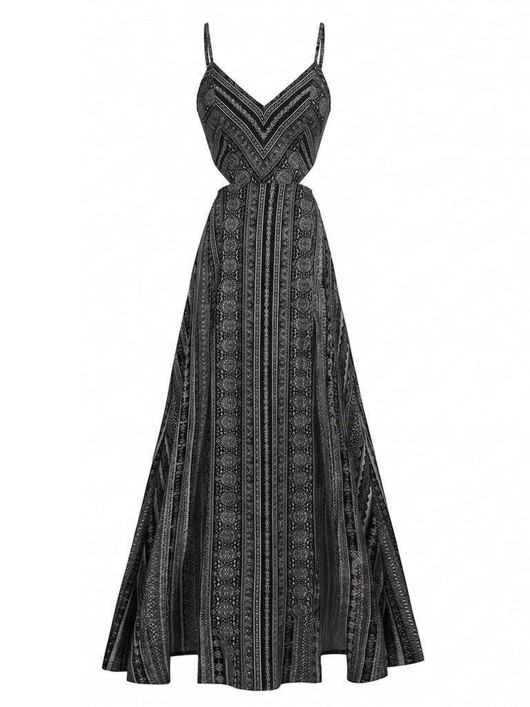 Robe longue oasis bohème fines bretelles années 70