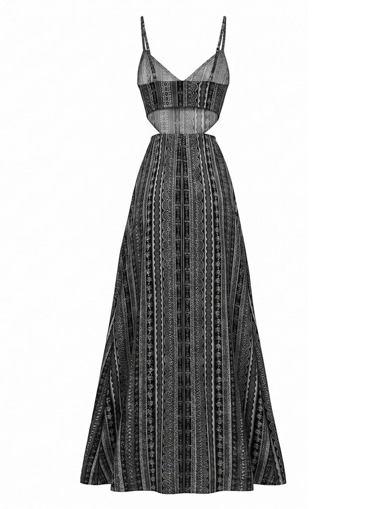 Robe longue oasis bohème fines bretelles années 70