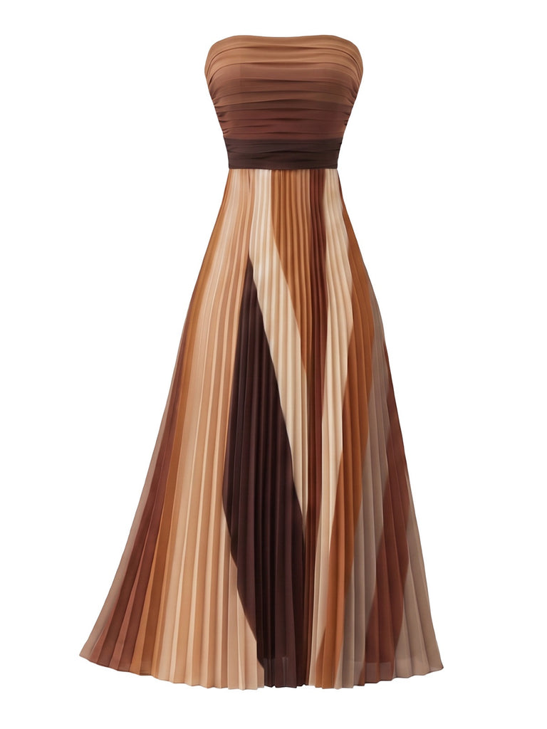 Robe longue bustier plissée arc-en-ciel années 1970