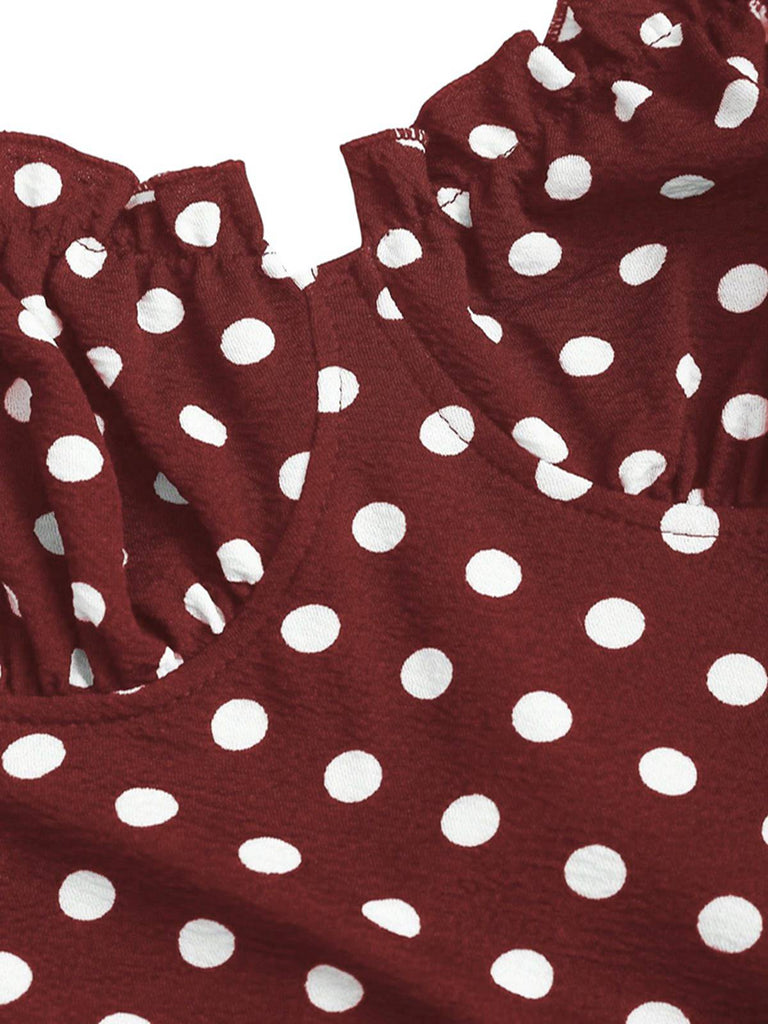 Robe rouge pois fines bretelles et coupe sirène années 1930