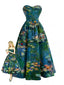 Robe bustier bleue motif nénuphars et décolleté cœur années 50