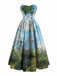 Robe bustier bleue motif nénuphars et décolleté cœur années 50