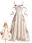 Robe nuisette blanche satin découpes et motifs floraux relief années 40