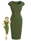 Robe verte unie encolure cœur et boutonnée années 60