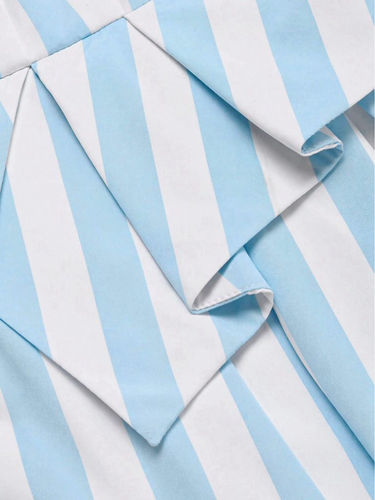 Robe Sans Manches Revers Rayée Bleu Clair Années 1950