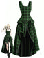 Robe gothique verte carreaux superposé et fendue années 60