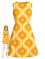 Robe trapèze sans manches orange motif géométrique années 60