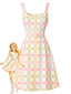 Robe trapèze beige carreaux colorés années 1960